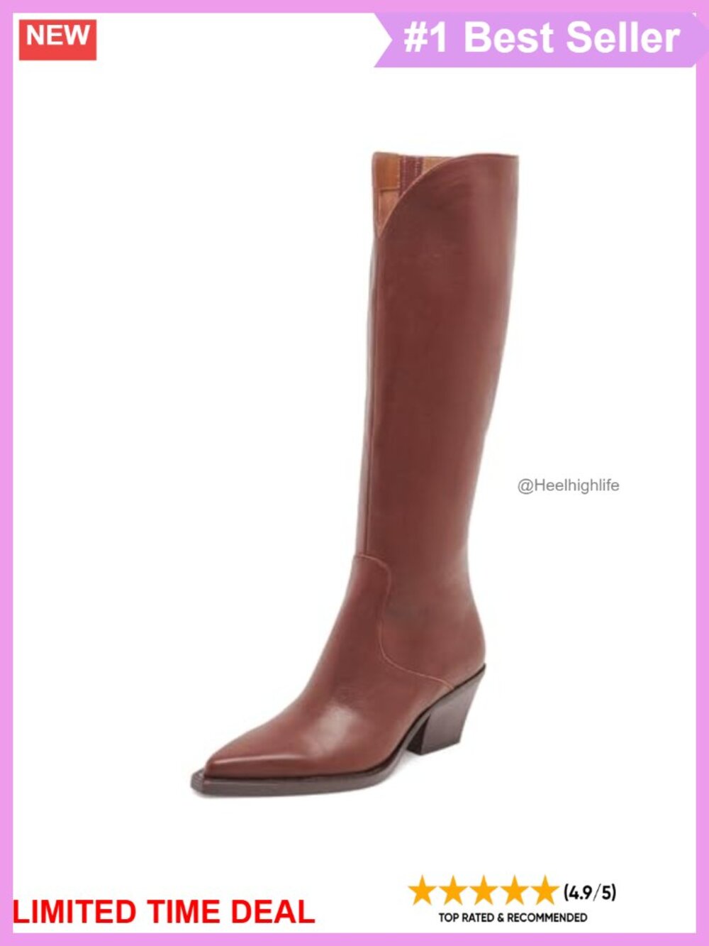 Women's Knee High Cowboy Boots Snip Toe Chunky Heel Side Zip Pull-On